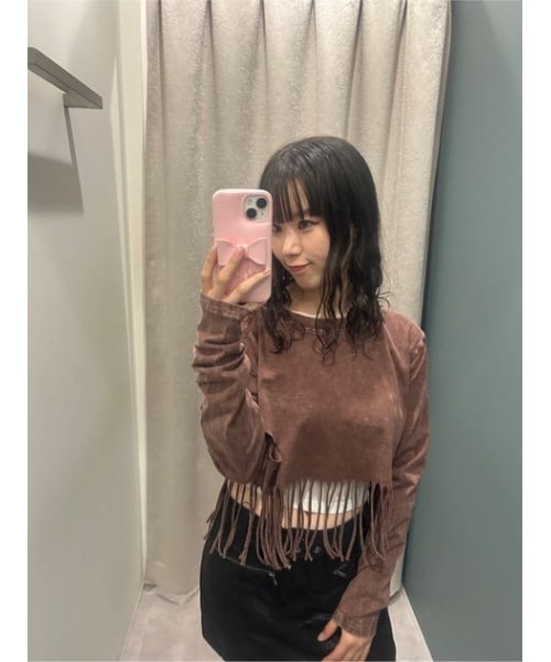 LAGUA GEM(ラグアジェム)の「DAMAGE HEM FRINGE トップス(Tシャツ/カットソー・レディース・ブラウン/チャコールグレー・FREE)」の11枚目の写真