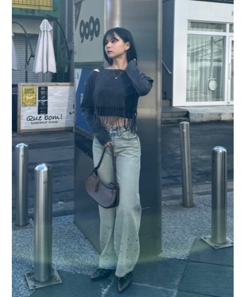 LAGUA GEM(ラグアジェム)の「DAMAGE HEM FRINGE トップス(Tシャツ/カットソー・レディース・ブラウン/チャコールグレー・FREE)」の12枚目の写真