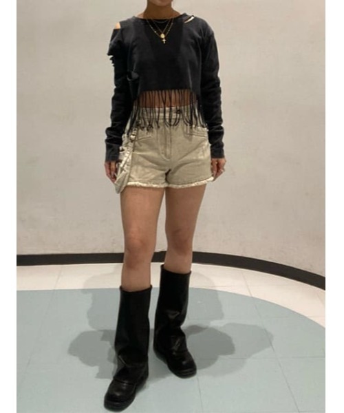 LAGUA GEM(ラグアジェム)の「DAMAGE HEM FRINGE トップス(Tシャツ/カットソー・レディース・ブラウン/チャコールグレー・FREE)」の13枚目の写真
