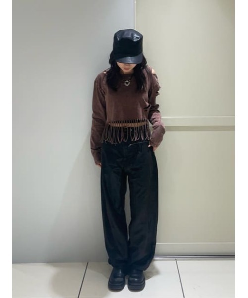 LAGUA GEM(ラグアジェム)の「DAMAGE HEM FRINGE トップス(Tシャツ/カットソー・レディース・ブラウン/チャコールグレー・FREE)」の15枚目の写真