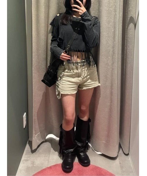 LAGUA GEM(ラグアジェム)の「DAMAGE HEM FRINGE トップス(Tシャツ/カットソー・レディース・ブラウン/チャコールグレー・FREE)」の16枚目の写真