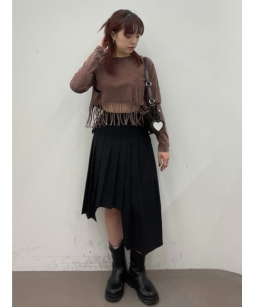 LAGUA GEM(ラグアジェム)の「DAMAGE HEM FRINGE トップス(Tシャツ/カットソー・レディース・ブラウン/チャコールグレー・FREE)」の17枚目の写真