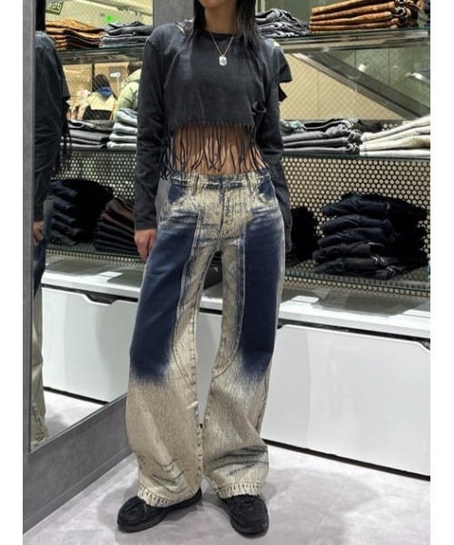 LAGUA GEM(ラグアジェム)の「DAMAGE HEM FRINGE トップス(Tシャツ/カットソー・レディース・ブラウン/チャコールグレー・FREE)」の18枚目の写真