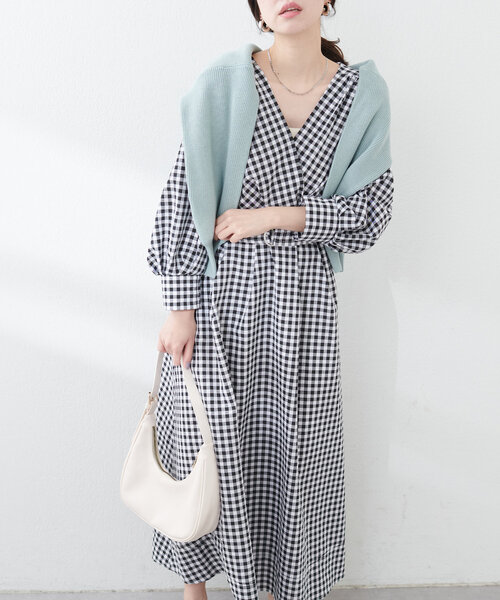 natural couture(ナチュラルクチュール)の「【ako】骨スト優勝カシュクールワンピース(ワンピース・レディース・ピンク系その他/ネイビー/チェック・LL/FREE/SMALL)」の3枚目の写真