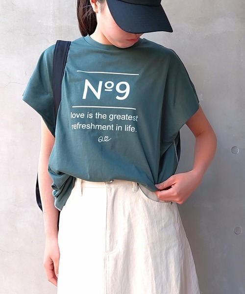 Q（キュー）の「No.9リラックスT（Tシャツ/カットソー・レディース・モスグリーン/ホワイト系/ホワイト・MEDIUM）」の3枚目の写真