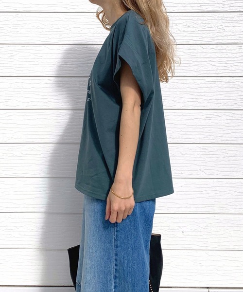 Q（キュー）の「No.9リラックスT（Tシャツ/カットソー・レディース・モスグリーン/ホワイト系/ホワイト・MEDIUM）」の5枚目の写真