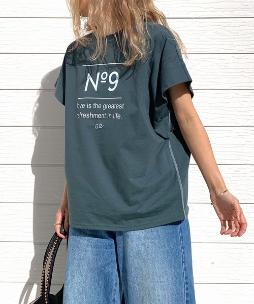 Q（キュー）の「No.9リラックスT（Tシャツ/カットソー・レディース・モスグリーン/ホワイト系/ホワイト・MEDIUM）」の8枚目の写真