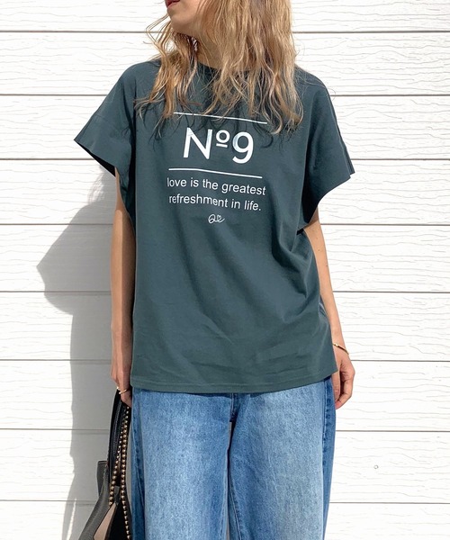Q（キュー）の「No.9リラックスT（Tシャツ/カットソー・レディース・モスグリーン/ホワイト系/ホワイト・MEDIUM）」の7枚目の写真