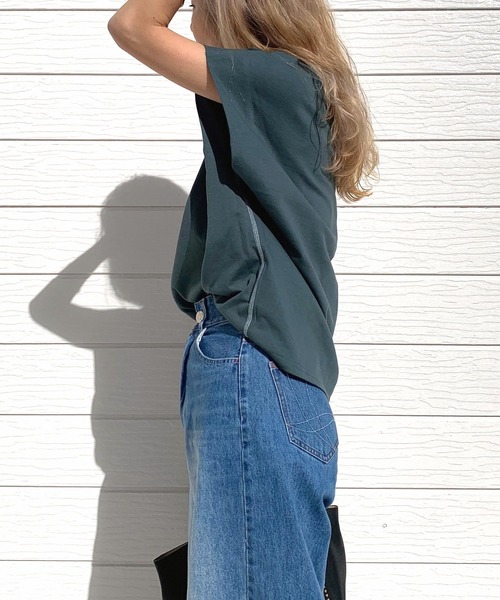 Q（キュー）の「No.9リラックスT（Tシャツ/カットソー・レディース・モスグリーン/ホワイト系/ホワイト・MEDIUM）」の9枚目の写真