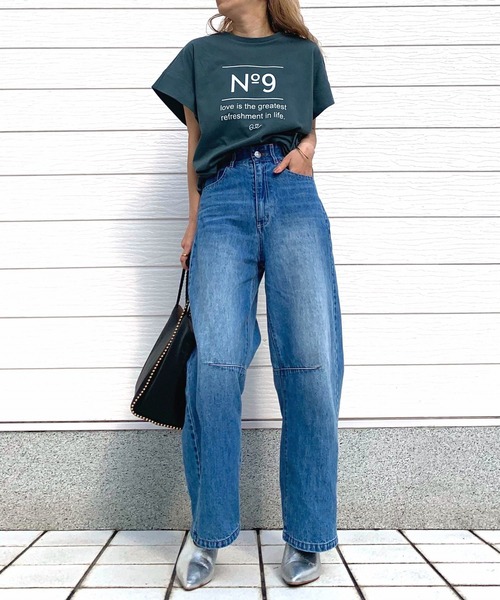 Q（キュー）の「No.9リラックスT（Tシャツ/カットソー・レディース・モスグリーン/ホワイト系/ホワイト・MEDIUM）」の11枚目の写真