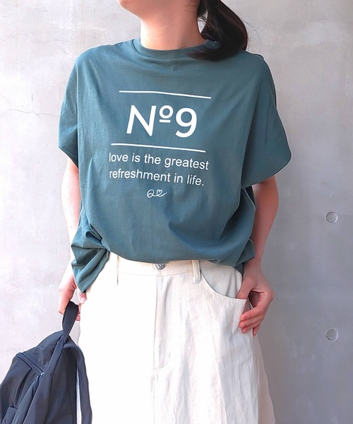 Q（キュー）の「No.9リラックスT（Tシャツ/カットソー・レディース・モスグリーン/ホワイト系/ホワイト・MEDIUM）」の14枚目の写真