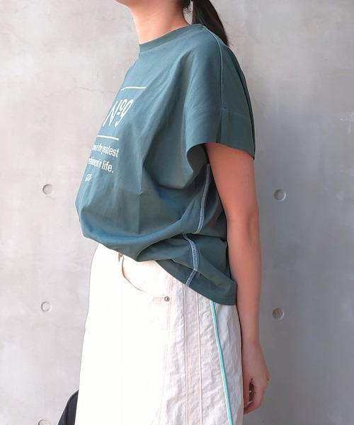 Q（キュー）の「No.9リラックスT（Tシャツ/カットソー・レディース・モスグリーン/ホワイト系/ホワイト・MEDIUM）」の15枚目の写真