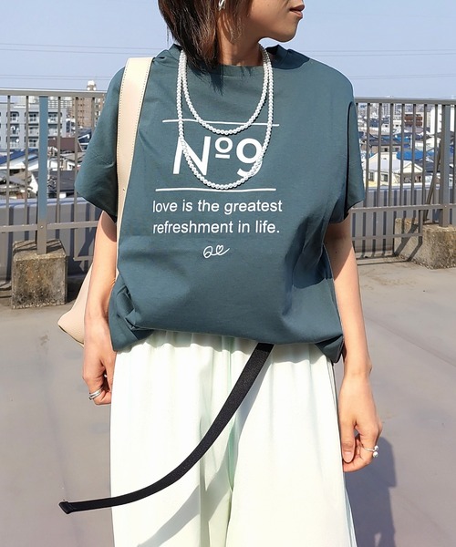 Q（キュー）の「No.9リラックスT（Tシャツ/カットソー・レディース・モスグリーン/ホワイト系/ホワイト・MEDIUM）」の13枚目の写真