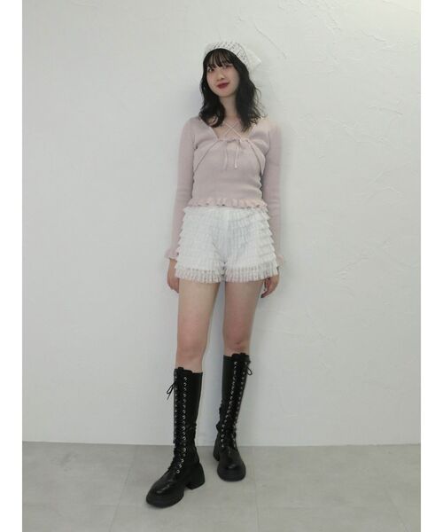 F168 美品 M 38 ハナエモリ ラメ入り ニット アンサンブル レディース セール】ラメフリルニットアンサンブル サマーニット