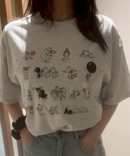 Tom&Jerry(トムアンドジェリー)の「【TOM & JERRY/トムとジェリー】天竺 WIDEシルエット プリント/バックプリント/ワンポイント刺繍 半袖Tシャツ(Tシャツ/カットソー・レディース・オフホワイト/ブルー系2/レッド系/ライトグリーン/ベージュ/オートミール/ブルー系1/スミクロ・M/L)」の4枚目の写真