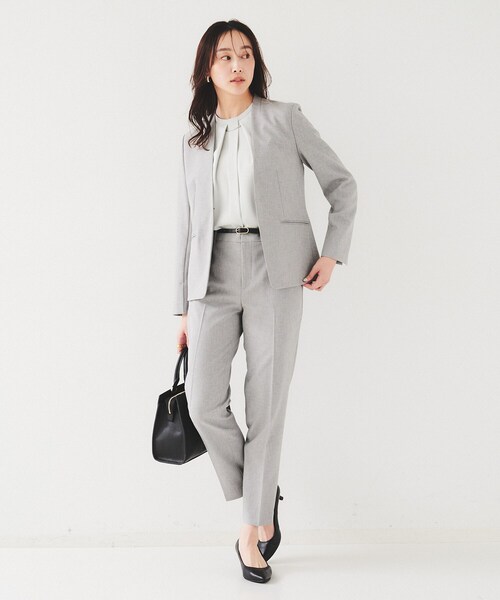 UNTITLED（アンタイトル）の「【セットアップ可能】リネンライク カラーレスジャケット（ノーカラージャケット・レディース・ライトベージュ/ライトグレー/ネイビー・00/01/02/03/04/42/44/46/48/50）」の7枚目の写真