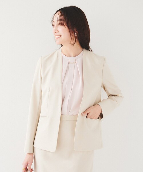 UNTITLED（アンタイトル）の「【セットアップ可能】リネンライク カラーレスジャケット（ノーカラージャケット・レディース・ライトベージュ/ライトグレー/ネイビー・00/01/02/03/04/42/44/46/48/50）」の10枚目の写真