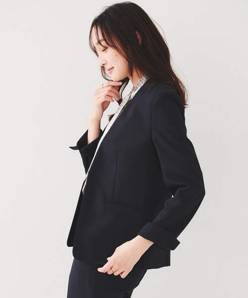 UNTITLED（アンタイトル）の「【セットアップ可能】リネンライク カラーレスジャケット（ノーカラージャケット・レディース・ライトベージュ/ライトグレー/ネイビー・00/01/02/03/04/42/44/46/48/50）」の16枚目の写真