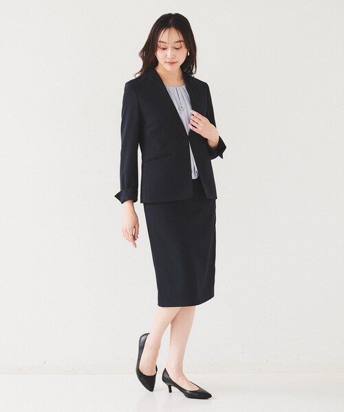 UNTITLED（アンタイトル）の「【セットアップ可能】リネンライク カラーレスジャケット（ノーカラージャケット・レディース・ライトベージュ/ライトグレー/ネイビー・00/01/02/03/04/42/44/46/48/50）」の18枚目の写真