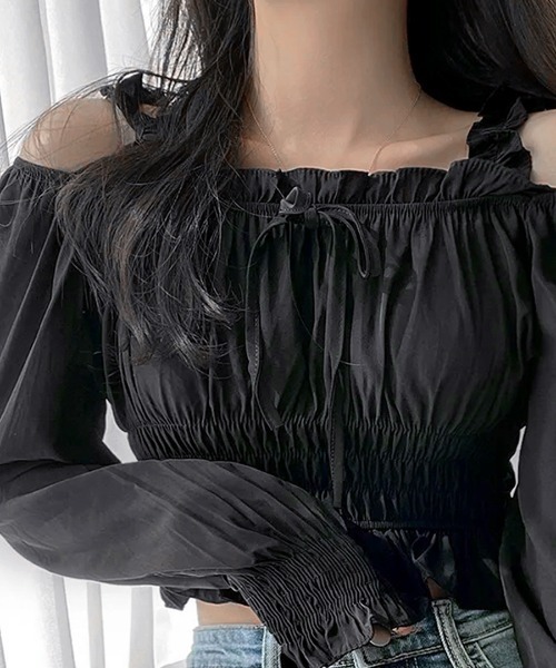 シャーリングチュールコンビカットトップ メゾンスペシャル異素材