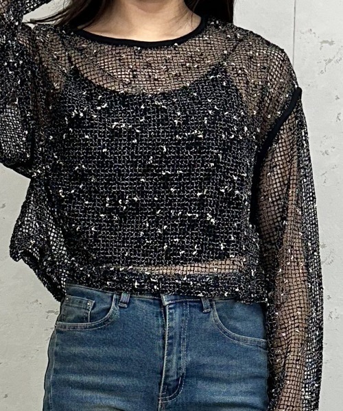 Per sist ence(パーシエンス)の「カットメッシュクロップドプルオーバー(Tシャツ/カットソー・レディース・アイボリー/ブラック/ベージュ・FREE)」の5枚目の写真