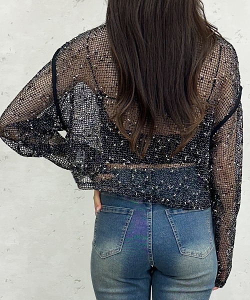 Per sist ence(パーシエンス)の「カットメッシュクロップドプルオーバー(Tシャツ/カットソー・レディース・アイボリー/ブラック/ベージュ・FREE)」の9枚目の写真