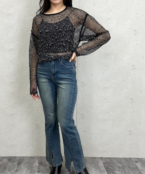 Per sist ence(パーシエンス)の「カットメッシュクロップドプルオーバー(Tシャツ/カットソー・レディース・アイボリー/ブラック/ベージュ・FREE)」の10枚目の写真