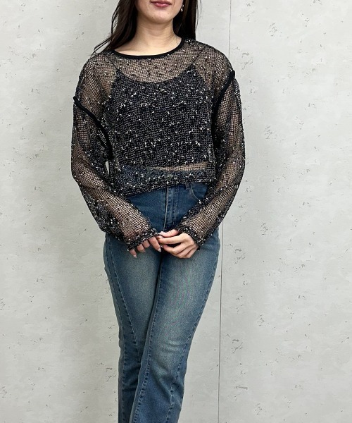 Per sist ence(パーシエンス)の「カットメッシュクロップドプルオーバー(Tシャツ/カットソー・レディース・アイボリー/ブラック/ベージュ・FREE)」の11枚目の写真