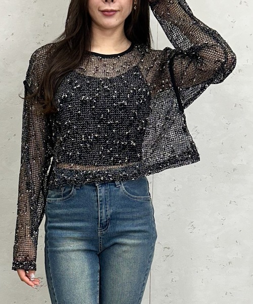 Per sist ence(パーシエンス)の「カットメッシュクロップドプルオーバー(Tシャツ/カットソー・レディース・アイボリー/ブラック/ベージュ・FREE)」の17枚目の写真