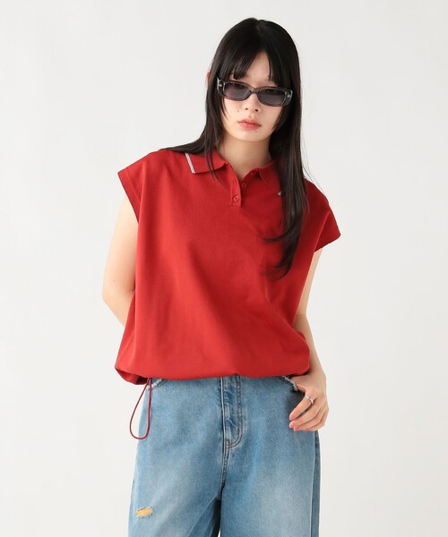 BEAMS HEART（ビームスハート）の「ドロスト ノースリーブ ポロニット（ポロシャツ・レディース・ホワイト系その他5/ピンク/ブラウン系その他4/レッド・FREE）」の4枚目の写真