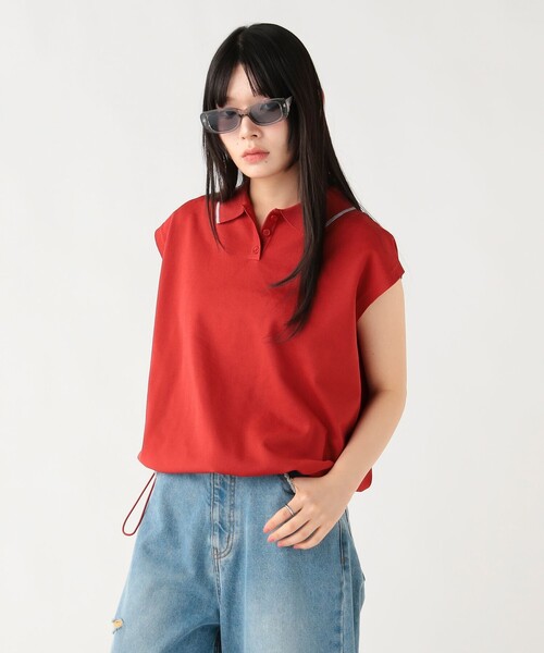 BEAMS HEART（ビームスハート）の「ドロスト ノースリーブ ポロニット（ポロシャツ・レディース・ホワイト系その他5/ピンク/ブラウン系その他4/レッド・FREE）」の6枚目の写真