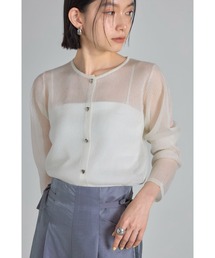 ハート釦ラメシアーリブカーデ