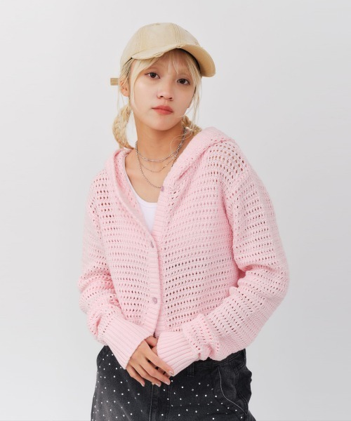 ニット セーター atmos pink Hoodie Knit Cardigan / アトモス ピンク フーディ ニット カーディガン レディース セール】atmos pink Hoodie Knit Cardigan / アトモス ピンク