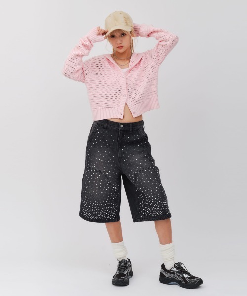 atmos pink（アトモスピンク）の「atmos pink Hoodie Knit Cardigan / アトモス ピンク フーディ ニット カーディガン（ニット/セーター・レディース・ピンク/アイボリー/ブラック・FREE）」の6枚目の写真