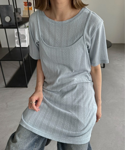 PILIT（ピリット）の「アイレット キャミソールチュニック（セットアップ対応）（キャミソール・レディース・ブラック/ブルー/レモンイエロー・MEDIUM）」の2枚目の写真