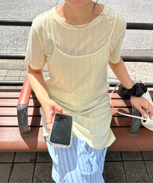 PILIT（ピリット）の「アイレット キャミソールチュニック（セットアップ対応）（キャミソール・レディース・ブラック/ブルー/レモンイエロー・MEDIUM）」の3枚目の写真