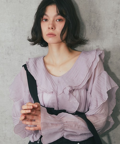 大幅値下げ！【TADASHI SHOJI】フリル長袖ブラウス（4） セール】長袖フリルシアーブラウス（シャツ/ブラウス）｜ANOTHER