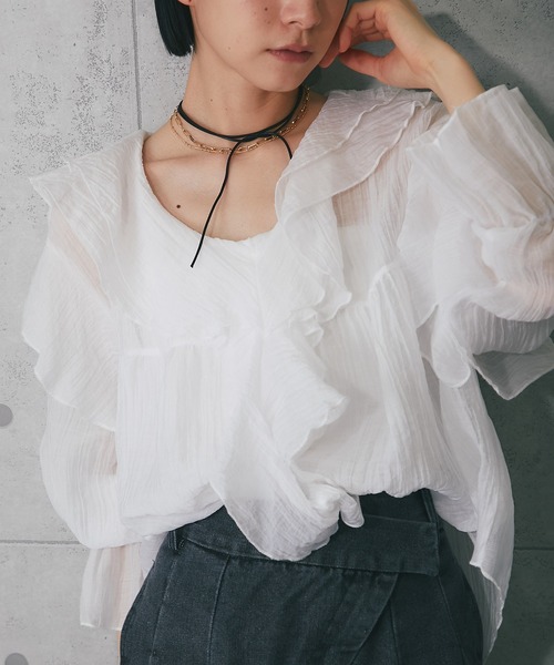 大幅値下げ！【TADASHI SHOJI】フリル長袖ブラウス（4） セール】長袖フリルシアーブラウス（シャツ/ブラウス）｜ANOTHER