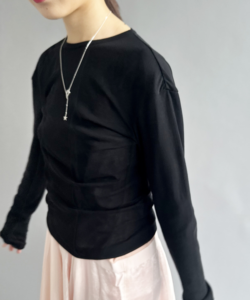 babaco(ババコ)の「【babaco/ババコ】Twisted Cotton Back Tied Long Sle(Tシャツ/カットソー・レディース・ブラック/パープル・1)」の3枚目の写真