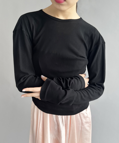babaco(ババコ)の「【babaco/ババコ】Twisted Cotton Back Tied Long Sle(Tシャツ/カットソー・レディース・ブラック/パープル・1)」の5枚目の写真