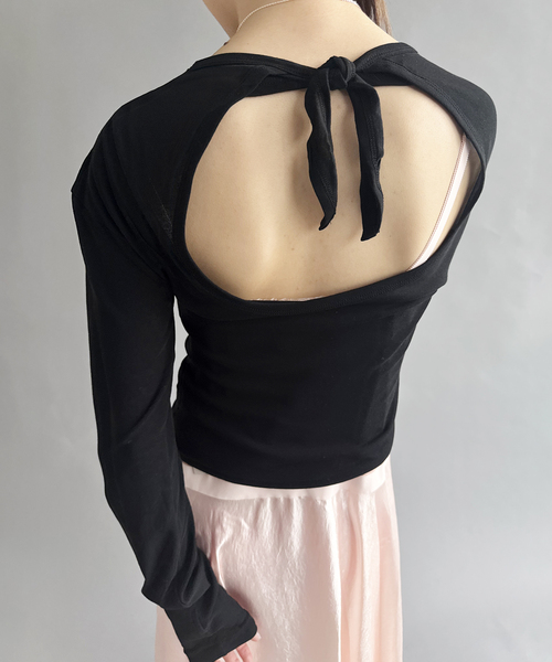 babaco(ババコ)の「【babaco/ババコ】Twisted Cotton Back Tied Long Sle(Tシャツ/カットソー・レディース・ブラック/パープル・1)」の6枚目の写真