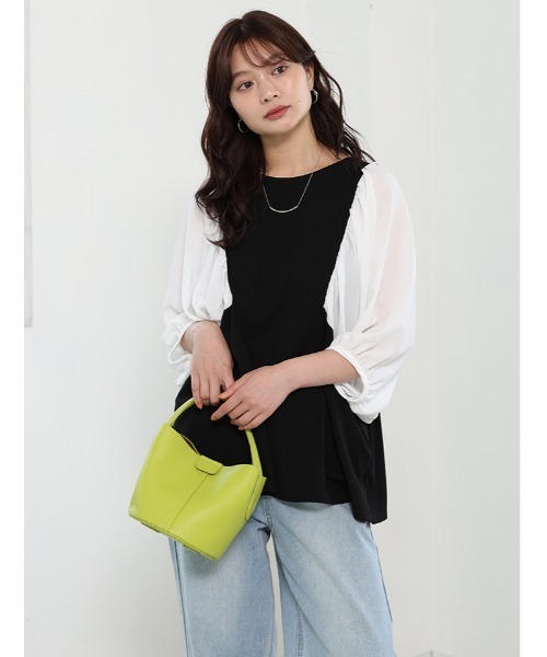 fifth(フィフス)の「ギャザー袖ドルマンカットソー(Tシャツ/カットソー・レディース・ホワイト/ブルー系その他/ブラック×ブラック/ホワイト×ブラック・M)」の2枚目の写真