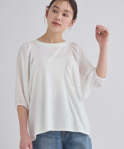 fifth(フィフス)の「ギャザー袖ドルマンカットソー(Tシャツ/カットソー・レディース・ホワイト/ブルー系その他/ブラック×ブラック/ホワイト×ブラック・M)」の1枚目の写真