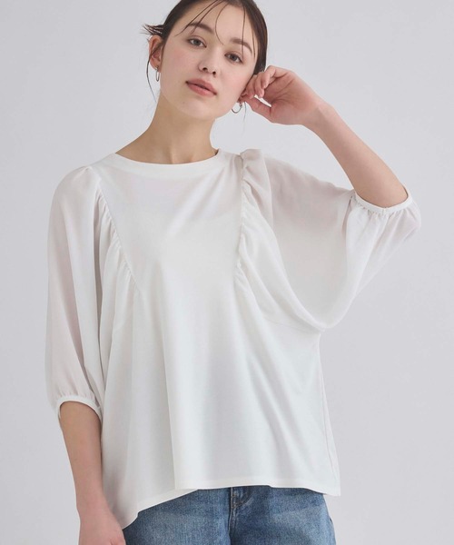 fifth(フィフス)の「ギャザー袖ドルマンカットソー(Tシャツ/カットソー・レディース・ホワイト/ブルー系その他/ブラック×ブラック/ホワイト×ブラック・M)」の6枚目の写真