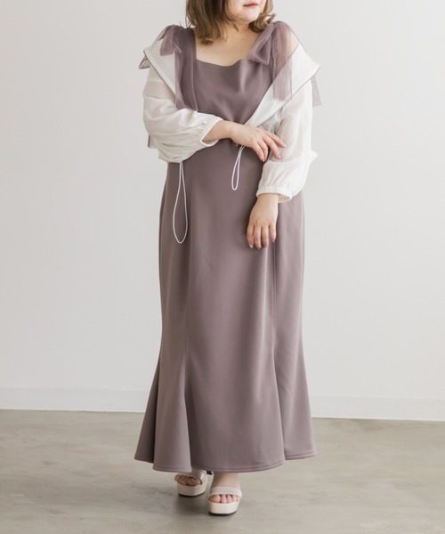 CLETTE(クレット)の「チュールリボンワンピース(ワンピース・レディース・チャコールグレー/ブラック/ピンク・LL/3L/4L)」の1枚目の写真