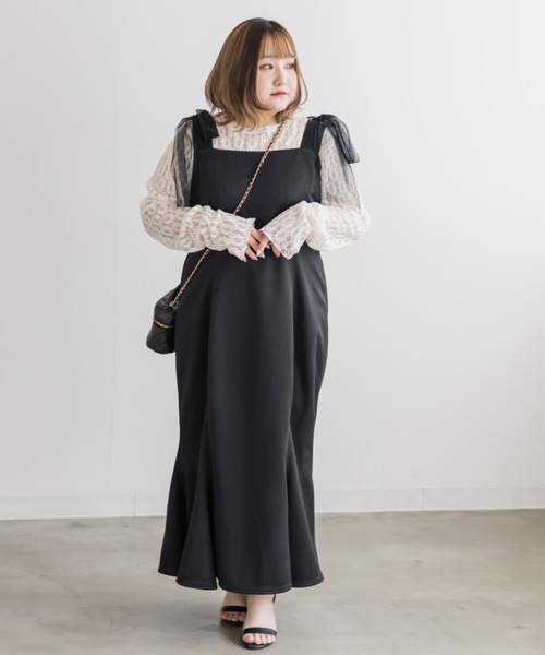 CLETTE(クレット)の「チュールリボンワンピース(ワンピース・レディース・チャコールグレー/ブラック/ピンク・LL/3L/4L)」の2枚目の写真