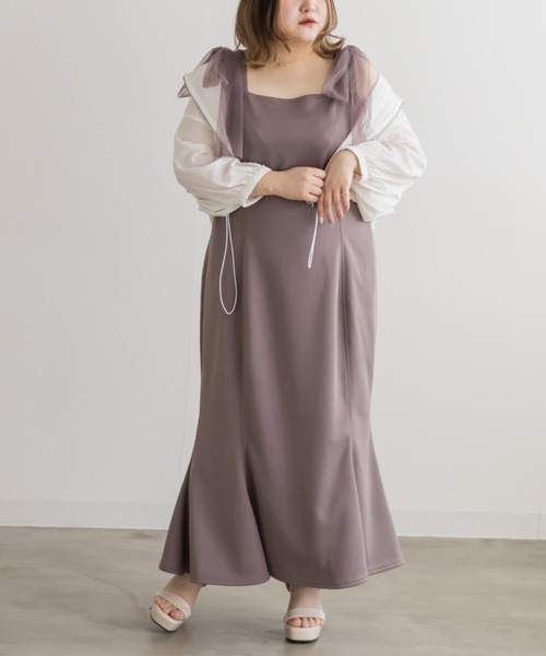 CLETTE(クレット)の「チュールリボンワンピース(ワンピース・レディース・チャコールグレー/ブラック/ピンク・LL/3L/4L)」の5枚目の写真
