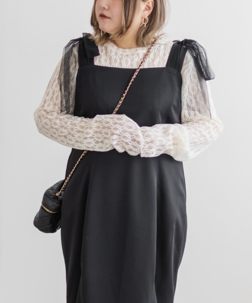 CLETTE(クレット)の「チュールリボンワンピース(ワンピース・レディース・チャコールグレー/ブラック/ピンク・LL/3L/4L)」の18枚目の写真