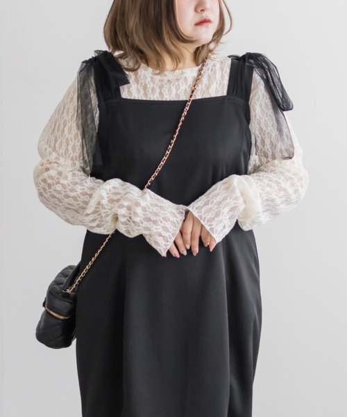 CLETTE(クレット)の「チュールリボンワンピース(ワンピース・レディース・チャコールグレー/ブラック/ピンク・LL/3L/4L)」の19枚目の写真