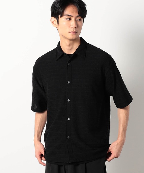 Grand PARK（グランドパーク）の「ジャガードメッシュ半袖シャツ（シャツ/ブラウス・メンズ・ブラック/チャコールグレー・LARGE/MEDIUM）」の2枚目の写真